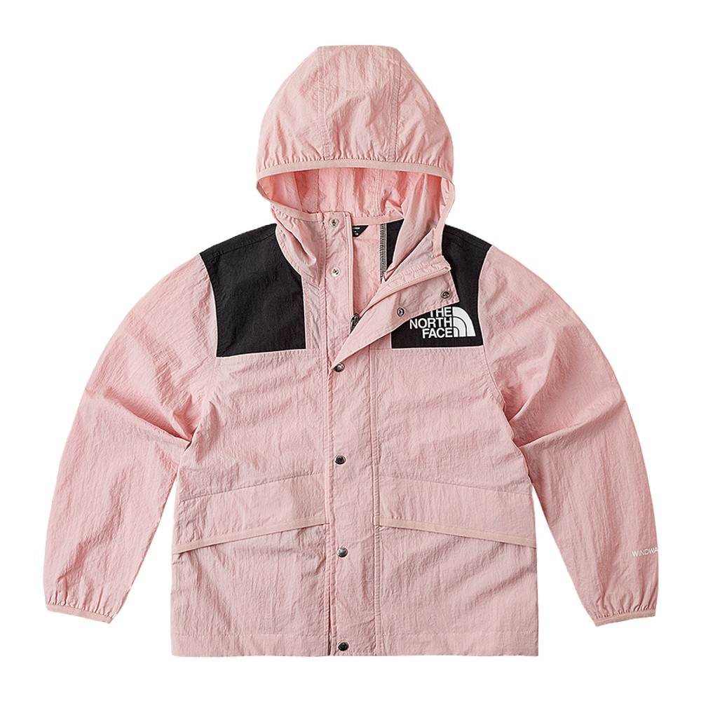 The North Face北面兒童UPF粉紅色防風防曬彈力滾邊袖口休閒連帽外套｜899BHZI