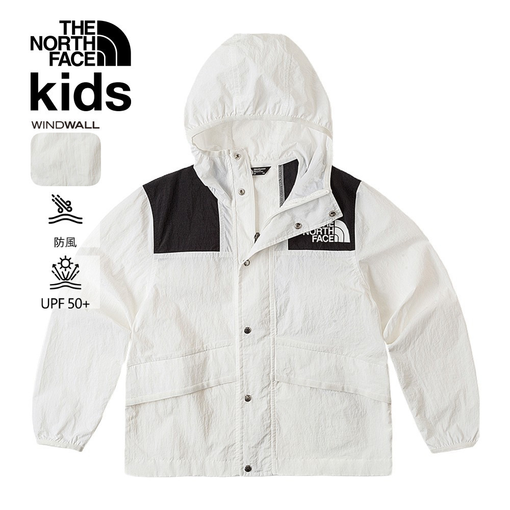 The North Face北面兒童UPF白色防風防曬彈力滾邊袖口休閒連帽外套｜899BLA9