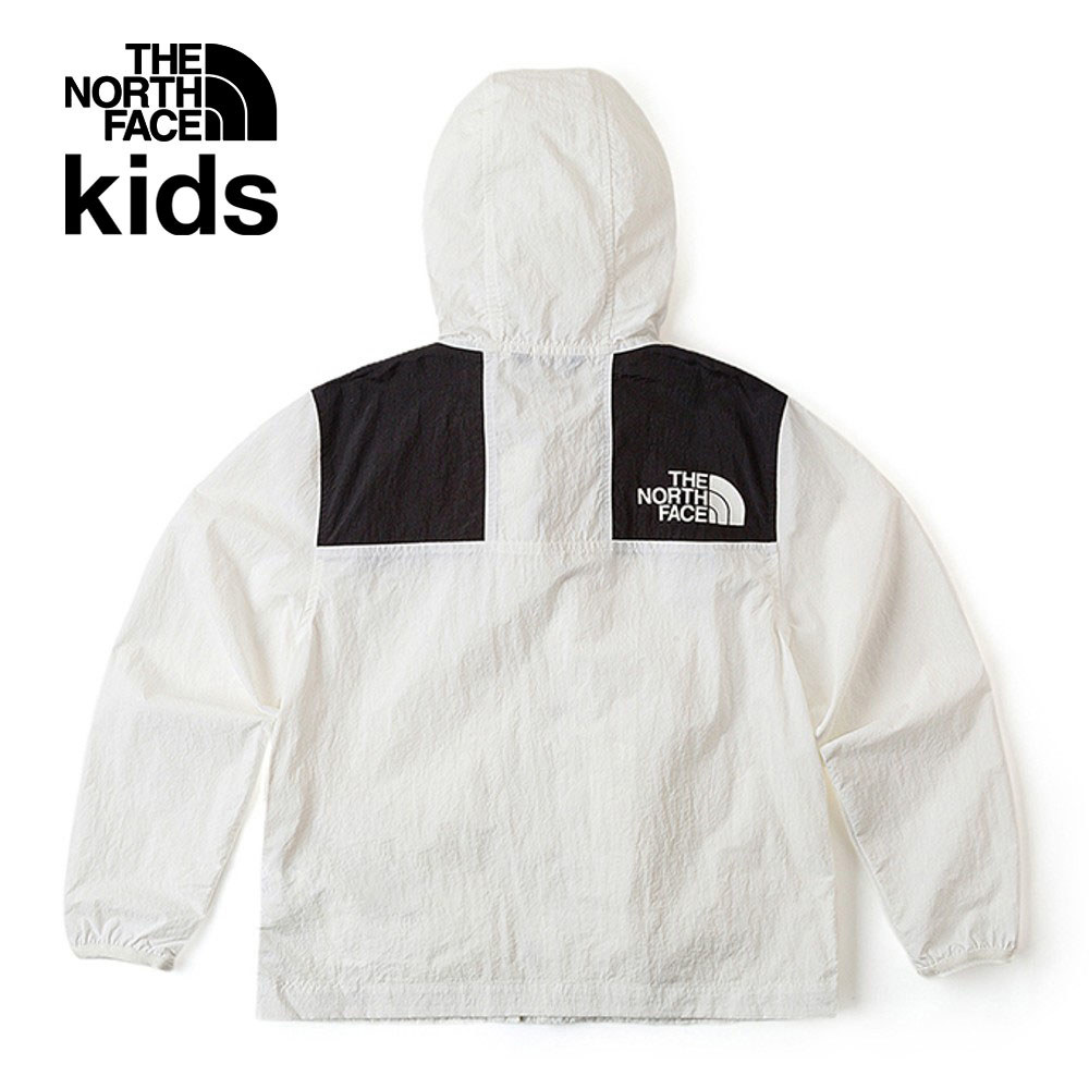 The North Face北面兒童UPF白色防風防曬彈力滾邊袖口休閒連帽外套｜899BLA9