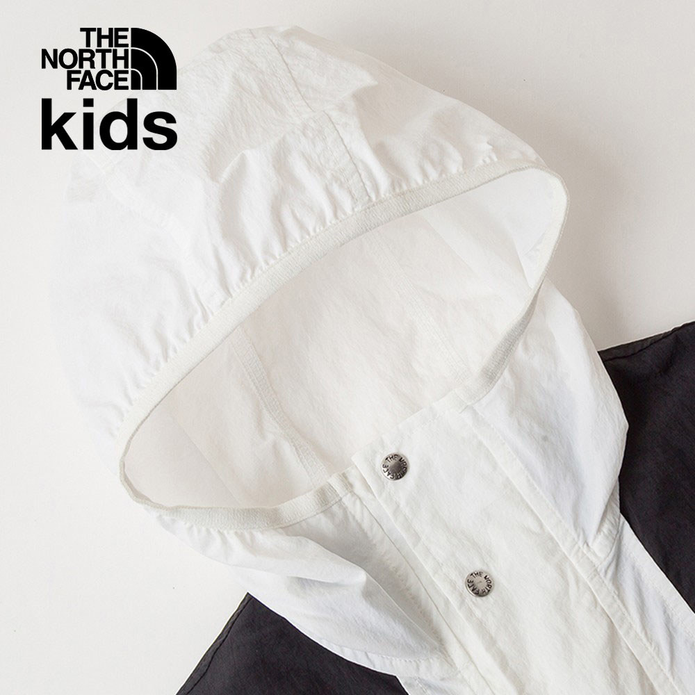 The North Face北面兒童UPF白色防風防曬彈力滾邊袖口休閒連帽外套｜899BLA9