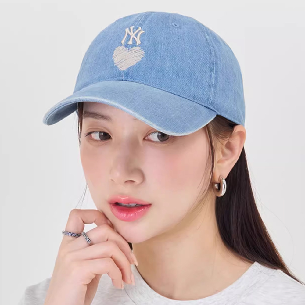 MLB 牛仔丹寧可調式軟頂棒球帽 Heart系列 紐約洋基隊 (3ACPH024N-50BLL)