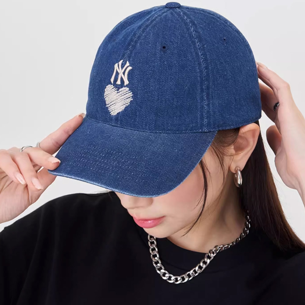MLB 牛仔丹寧可調式軟頂棒球帽 Heart系列 紐約洋基隊 (3ACPH024N-50INS)