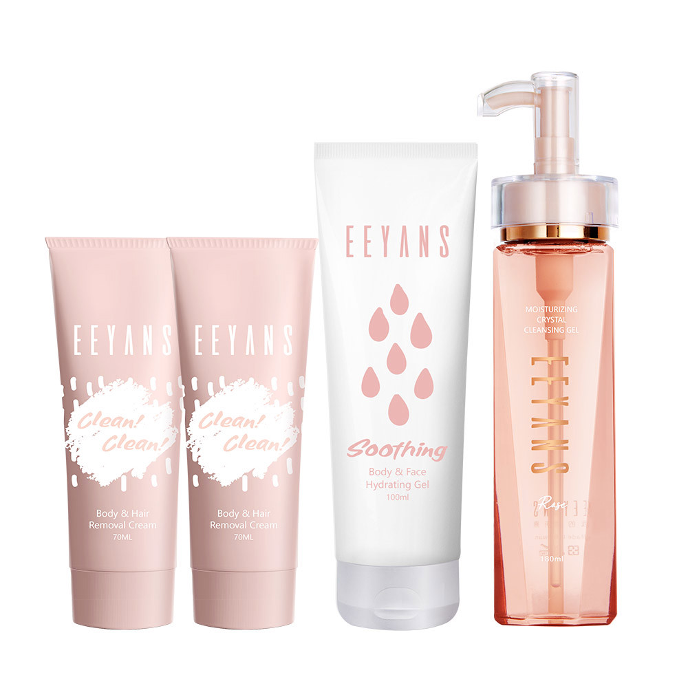 【 4瓶組】美肌淨白Bye Bye霜/70ml 2瓶 + 保濕呼呼舒緩水凝凍+小粉紅/小清新洗卸露