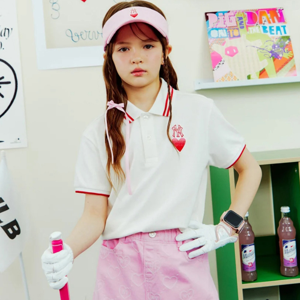 MLB KIDS Polo衫 童裝 Heart系列 紐約洋基隊 (7APQH0143-50IVS)