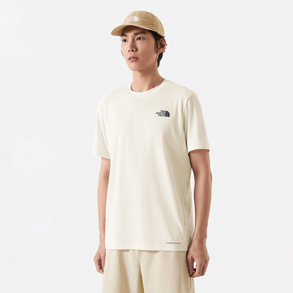 The North Face北面男款UPF米白色吸濕排汗防曬透氣休閒短袖T恤｜83TOQLI