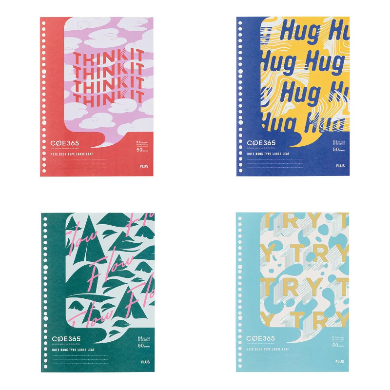 PLUS COE365 第三彈 26孔活頁紙筆記本 B5-Try/Flow/Hug/Think it