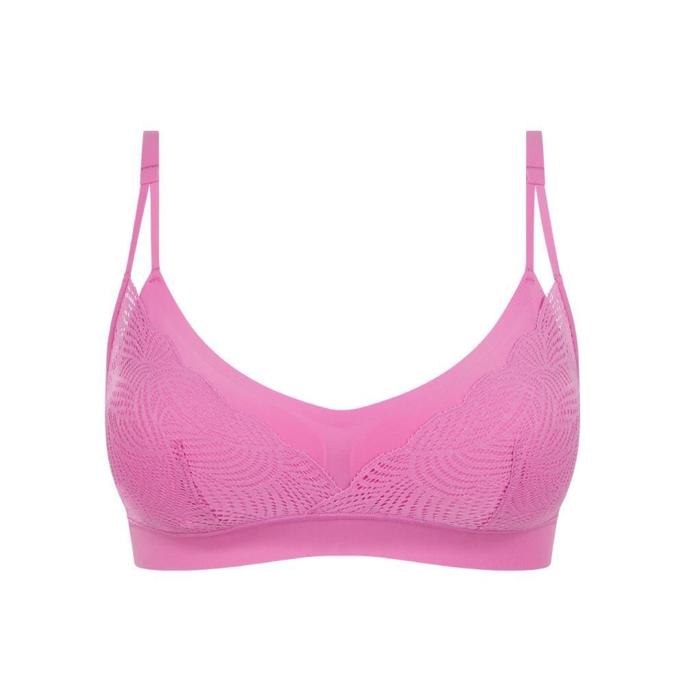 【Chantelle Lab】透氣涼感蕾絲雙肩帶無痕內衣>XS-XXL>粉紫玫瑰(11GQ9_0PD)【Soft Stretch】