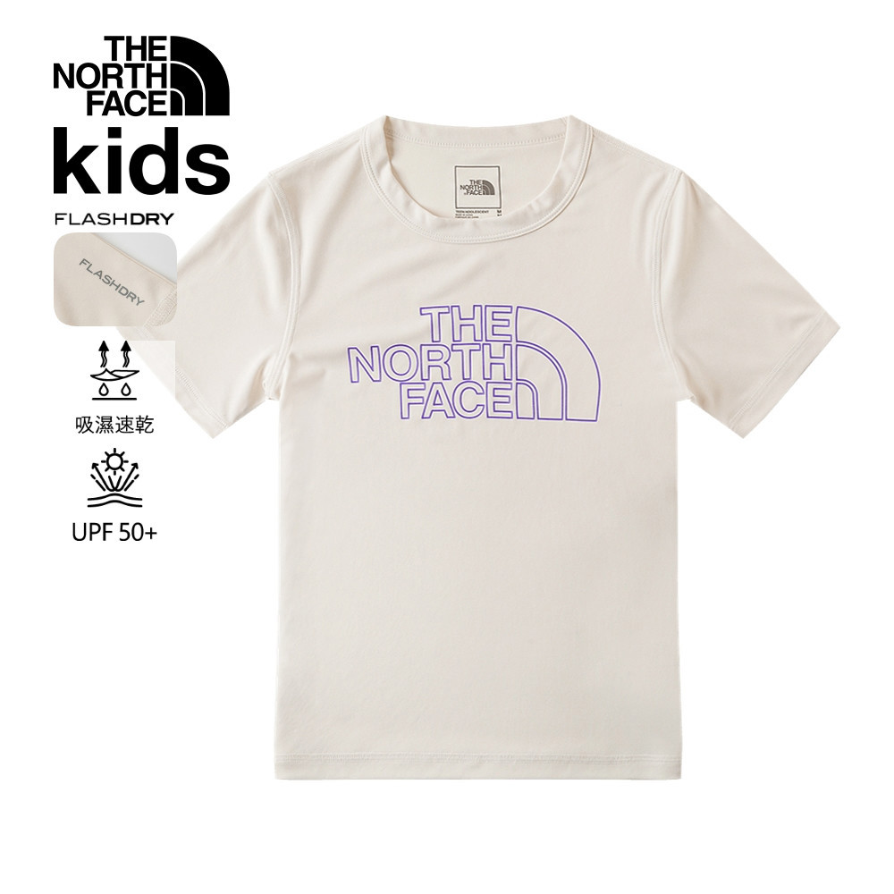 The North Face北面兒童UPF米白色吸濕排汗防曬涼感大尺寸印花短袖T恤｜87ZD