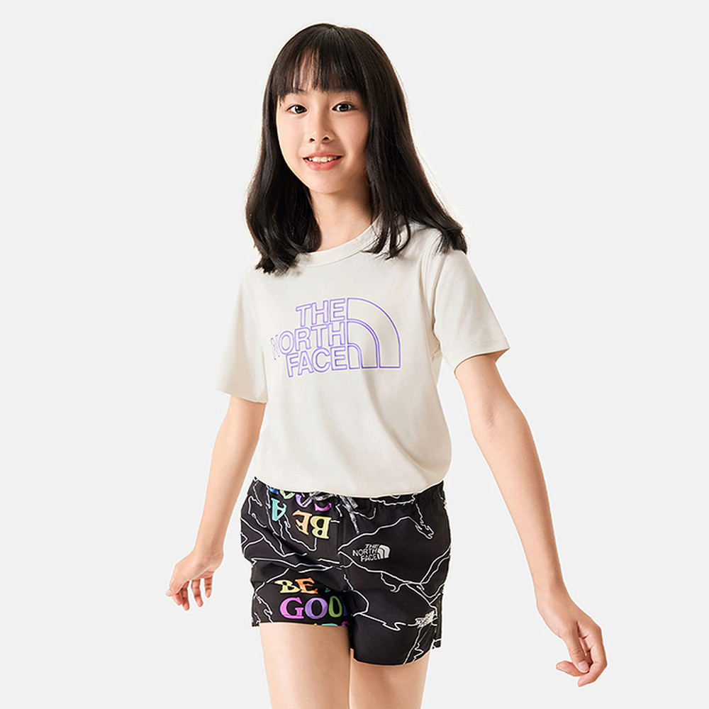 The North Face北面兒童UPF米白色吸濕排汗防曬涼感大尺寸印花短袖T恤｜87ZDQLI