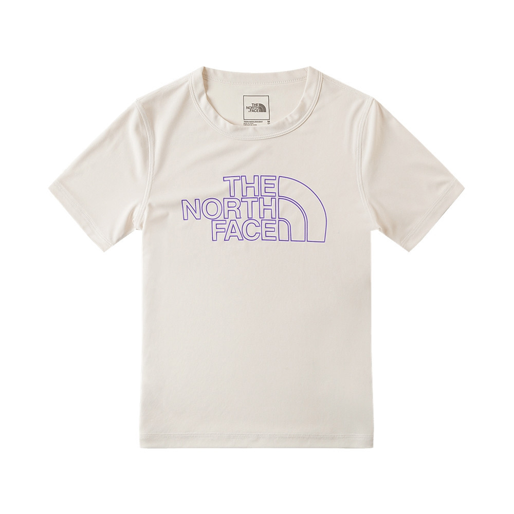 The North Face北面兒童UPF米白色吸濕排汗防曬涼感大尺寸印花短袖T恤｜87ZDQLI