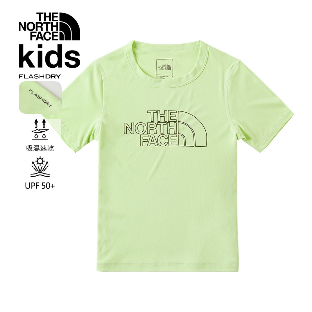 The North Face北面兒童UPF綠色吸濕排汗防曬涼感大尺寸印花短袖T恤｜87ZDO0F