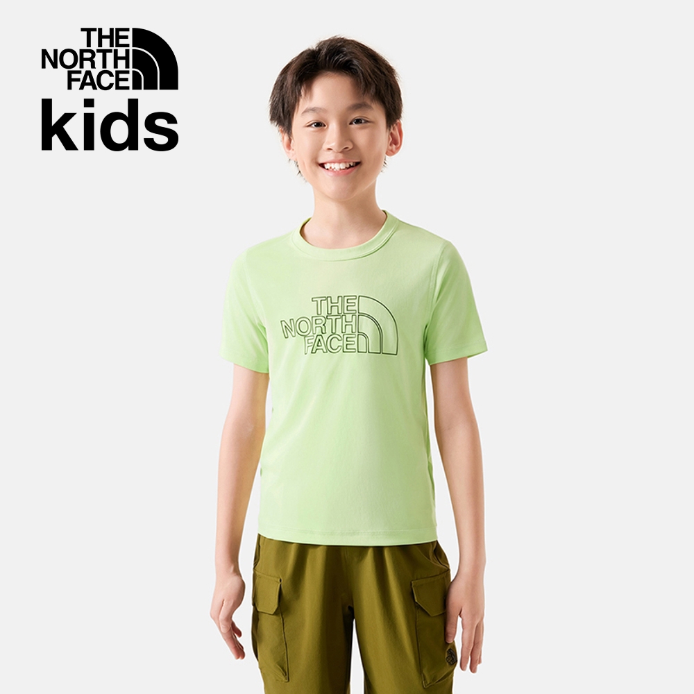 The North Face北面兒童UPF綠色吸濕排汗防曬涼感大尺寸印花短袖T恤｜87ZDO0F