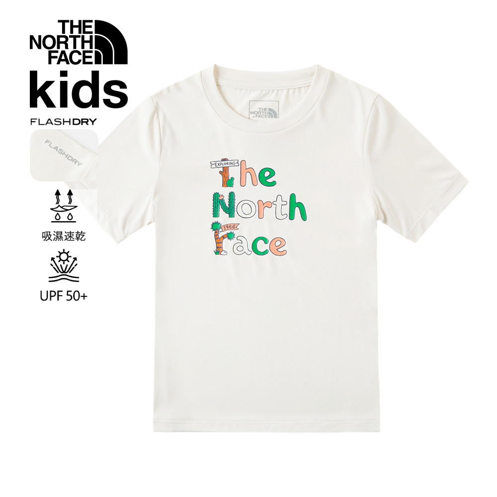 The North Face北面兒童UPF米白色吸濕排汗防曬大尺寸趣味印花短袖T恤｜88HAQLI