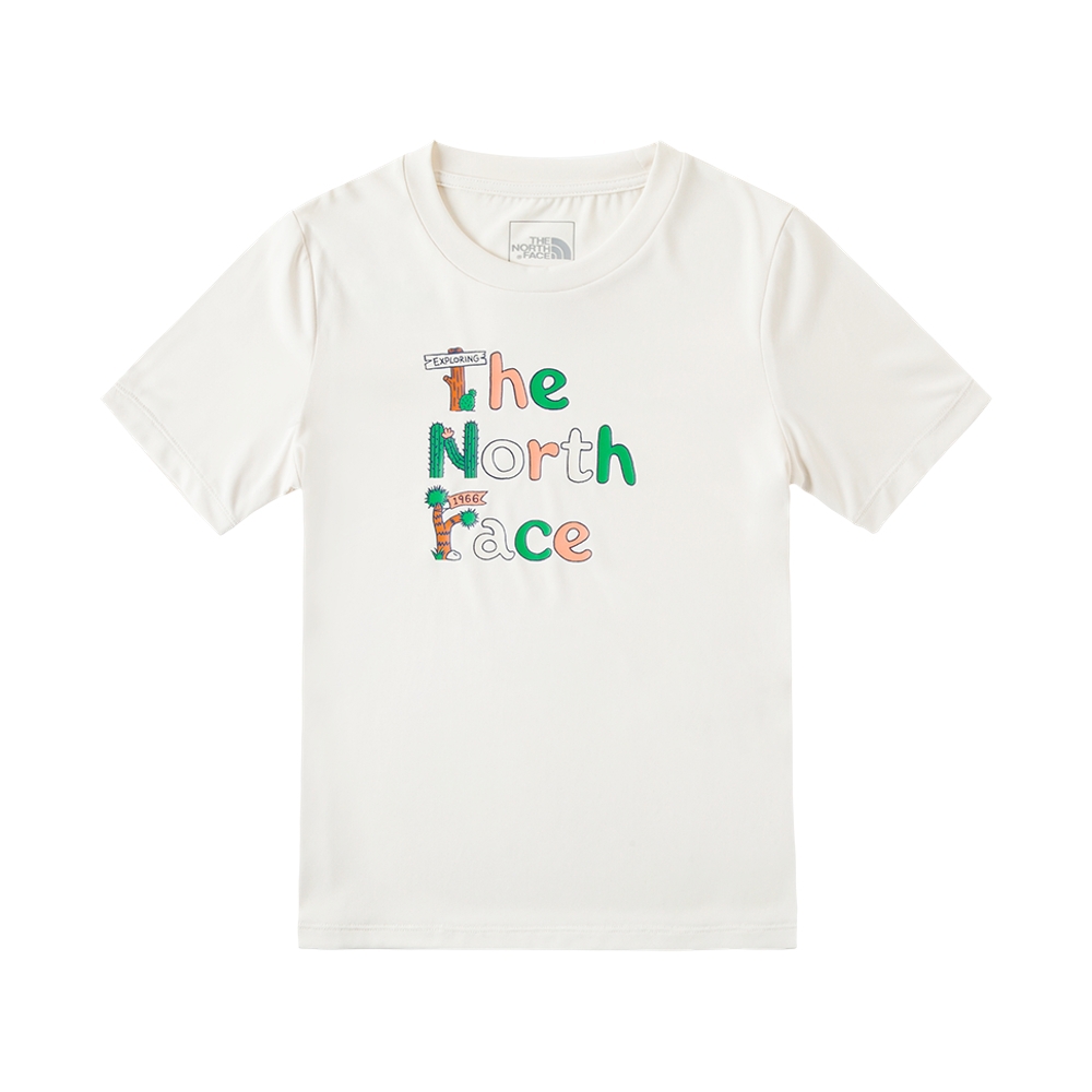 The North Face北面兒童UPF米白色吸濕排汗防曬大尺寸趣味印花短袖T恤｜88HAQLI