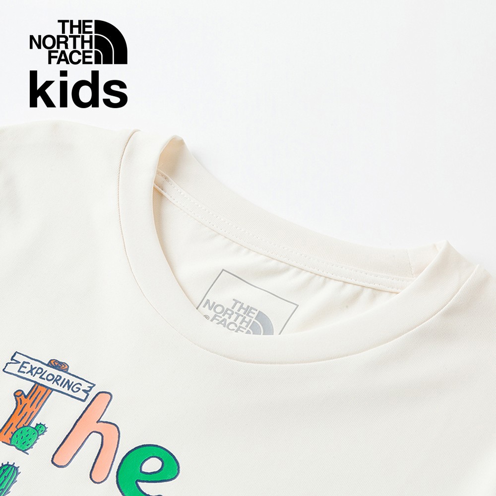 The North Face北面兒童UPF米白色吸濕排汗防曬大尺寸趣味印花短袖T恤｜88HAQLI