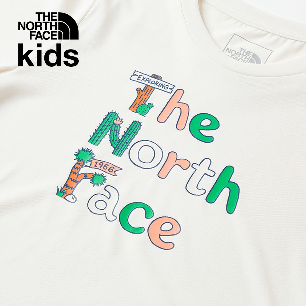 The North Face北面兒童UPF米白色吸濕排汗防曬大尺寸趣味印花短袖T恤｜88HAQLI
