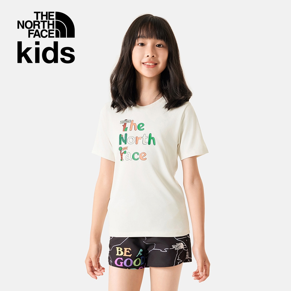 The North Face北面兒童UPF米白色吸濕排汗防曬大尺寸趣味印花短袖T恤｜88HAQLI