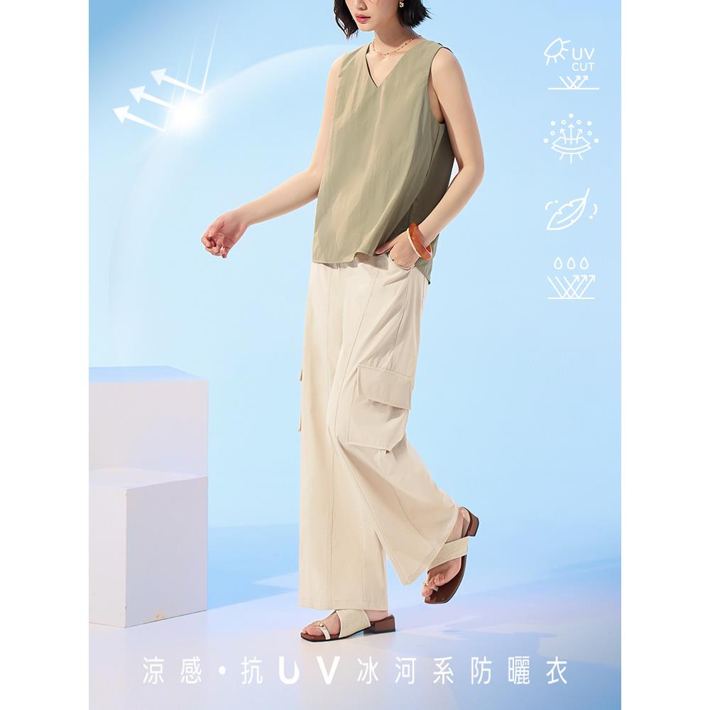 涼感.抗UV抽繩雙口袋冰河系防曬工裝褲