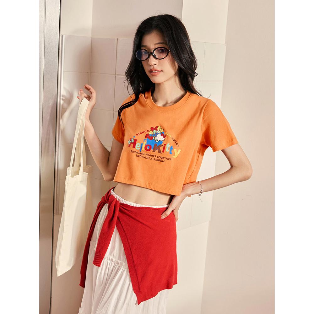 KITTY 蝴蝶結．純棉全彩印花短版TEE