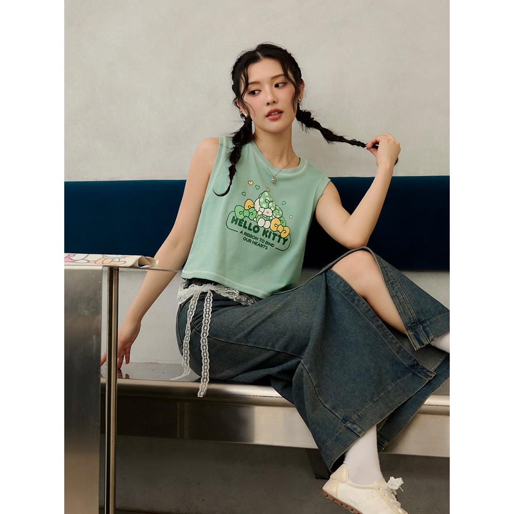 KITTY蝴蝶結.全彩印花無袖背心