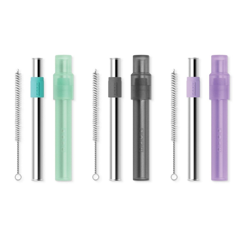 【Simple Zone】ZOKU伸縮式珍珠吸管附收納盒-優雅紫/寶石灰/青草綠