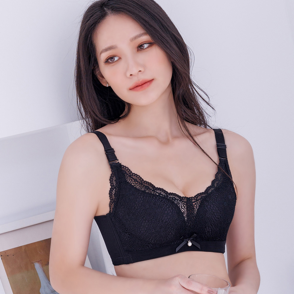 鈞米系列【唯美花漾】深溝蕾絲無鋼圈內衣 L-XXL 黑色 G10004