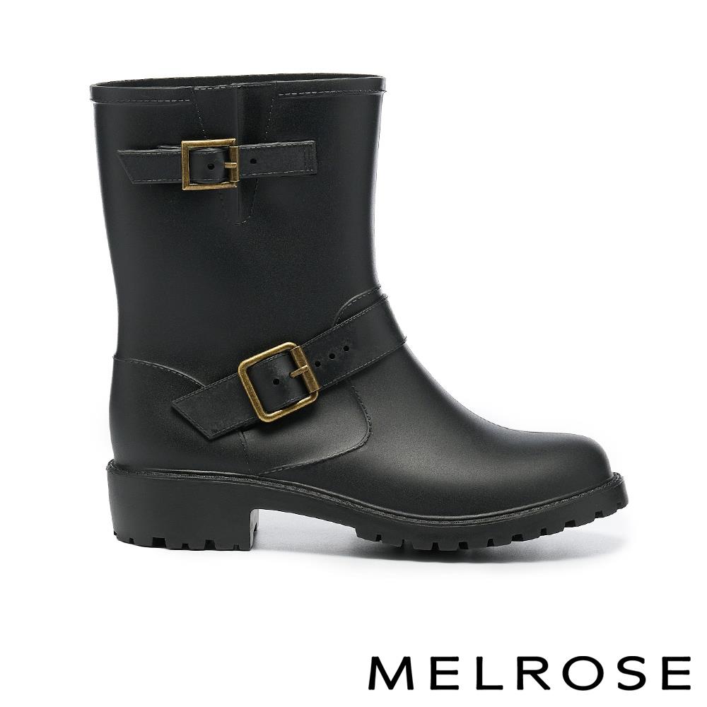 MELROSE 美樂斯 簡約雙飾釦防水厚底短雨靴－黑