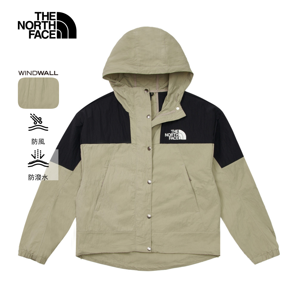 【10/24 12點週末限定】The North Face北面女款灰黑拼接防風防潑水下擺抽繩連帽外套｜81RX5IF