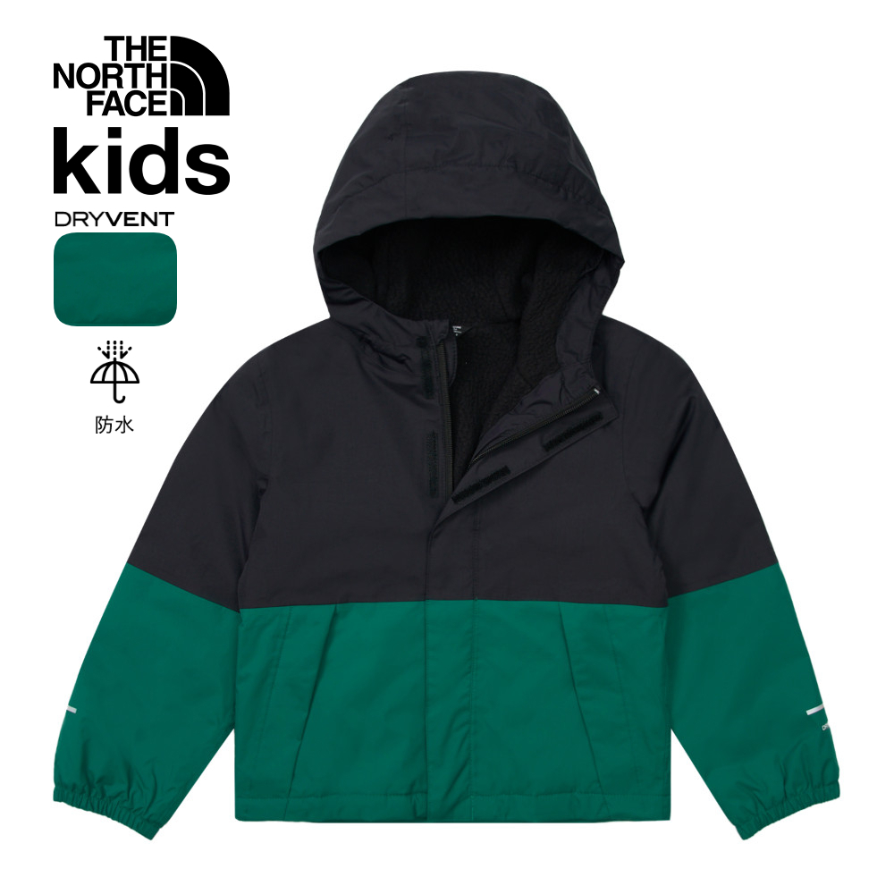 The North Face北面兒童綠色防水舒適保暖連帽衝鋒衣｜873SNL1
