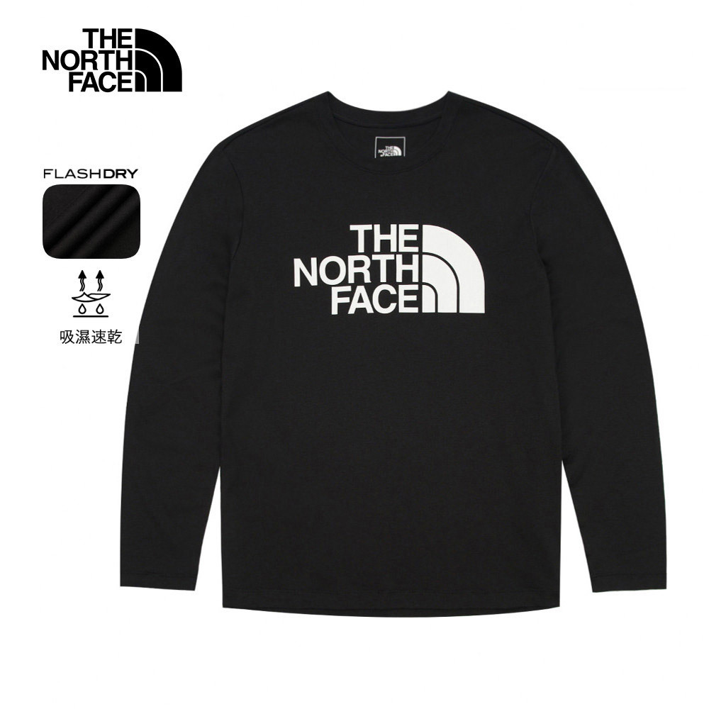 The North Face北面男款黑色吸濕排汗品牌LOGO長袖T恤｜8AMJJK3