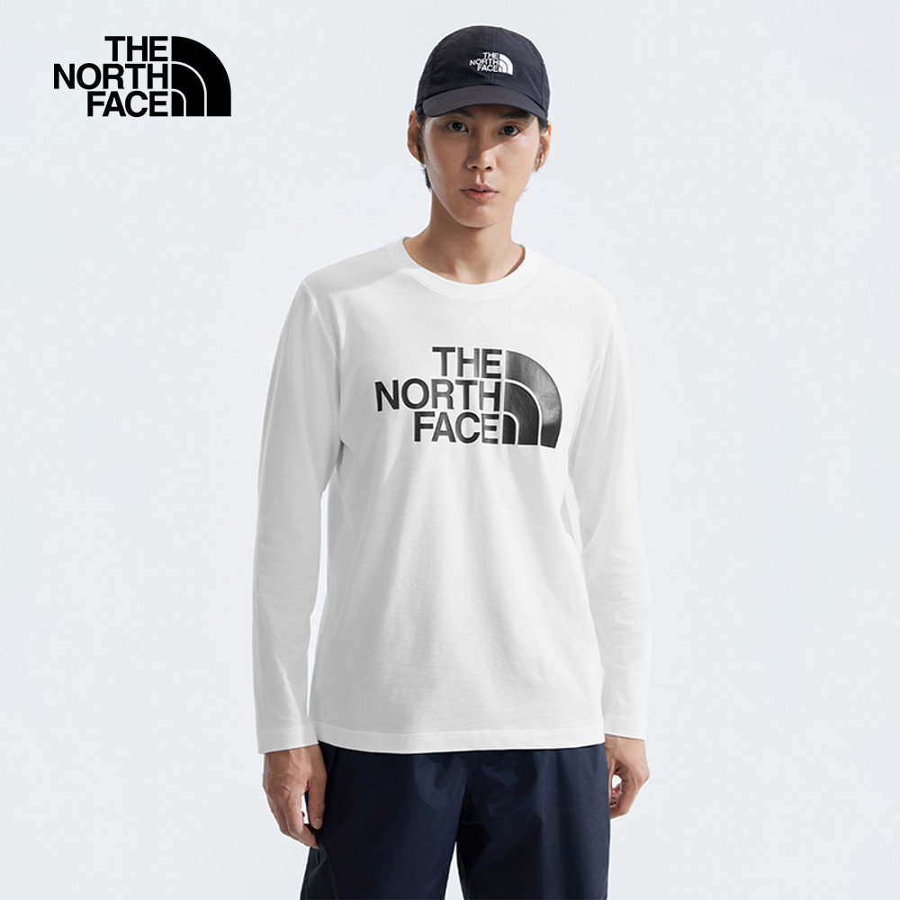 The North Face北面男款白色吸濕排汗品牌LOGO長袖T恤｜8AMJFN4