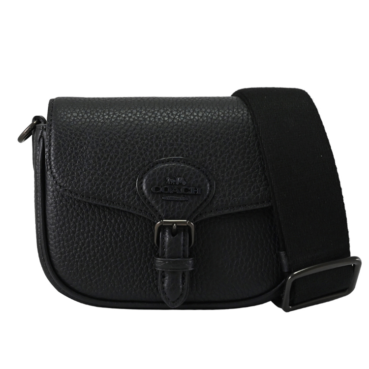 COACH CP002 Amelia 金屬LOGO翻蓋迷你斜背馬鞍包.黑