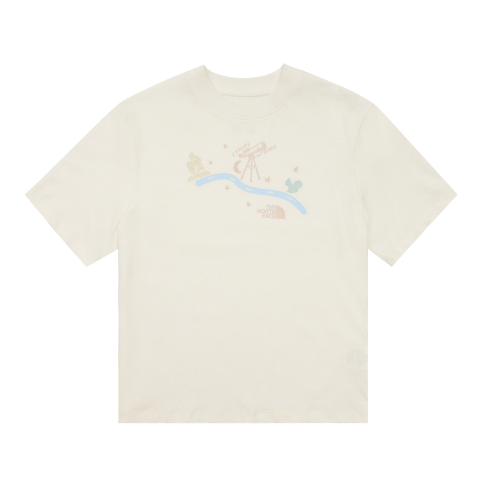 【限時搶購】女款米白色純棉舒適透氣胸前可愛手繪印花短袖T恤｜8ASQQLI