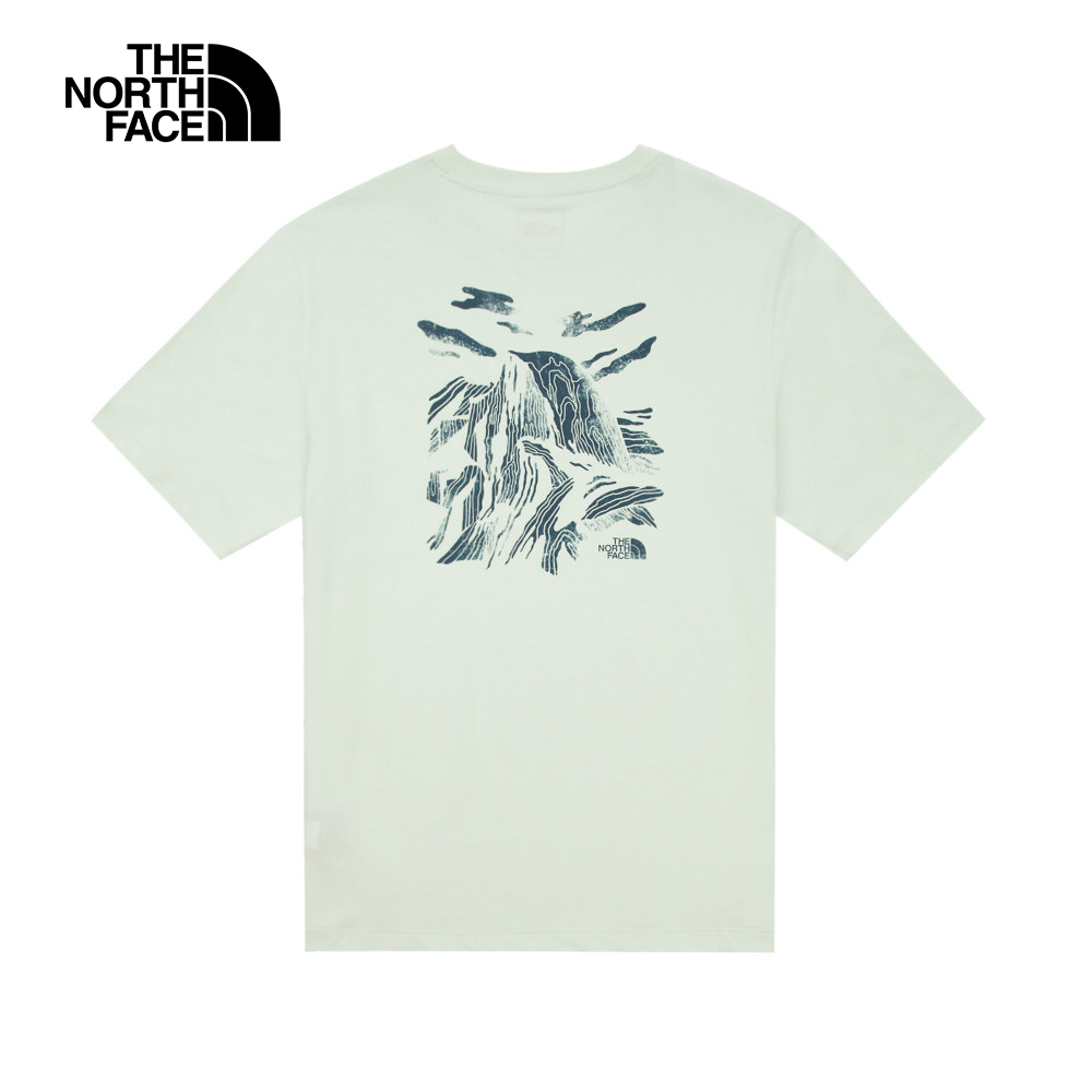 【限時搶購】男款綠色純棉舒適透氣山峰天空抽象印花短袖T恤｜8AT31OF