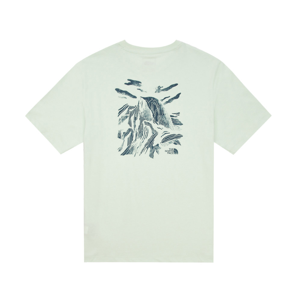 【限時搶購】男款綠色純棉舒適透氣山峰天空抽象印花短袖T恤｜8AT31OF