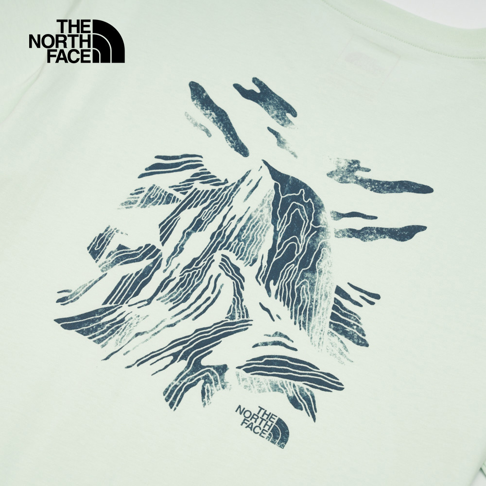 【限時搶購】男款綠色純棉舒適透氣山峰天空抽象印花短袖T恤｜8AT31OF