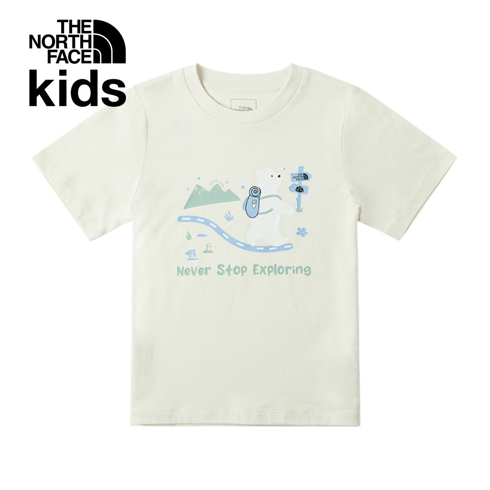 【10/25 00點週末限定】The North Face北面兒童米白色純棉舒適胸前大尺寸趣