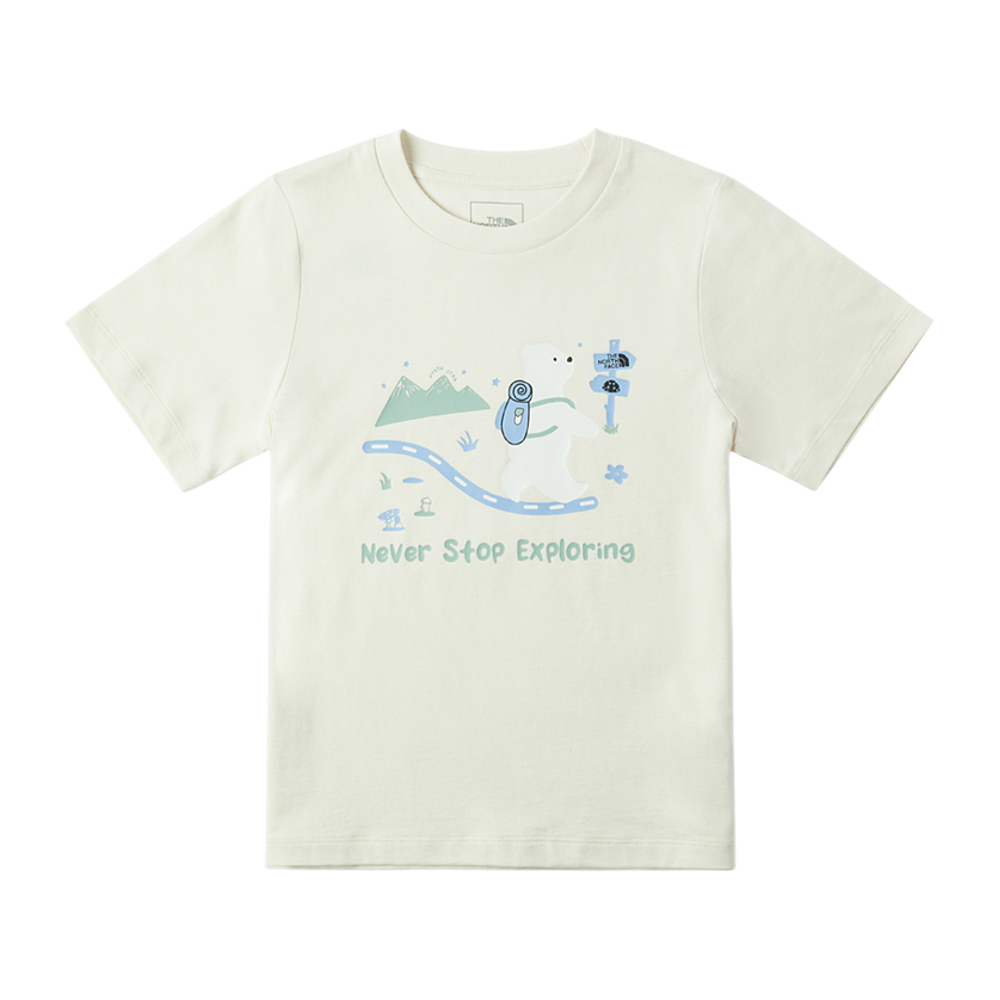 【10/25 00點週末限定】The North Face北面兒童米白色純棉舒適胸前大尺寸趣味印花短袖T恤｜89XEQLI