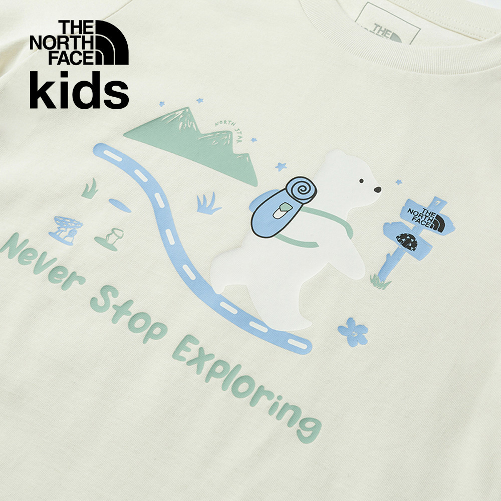 【10/25 00點週末限定】The North Face北面兒童米白色純棉舒適胸前大尺寸趣味印花短袖T恤｜89XEQLI