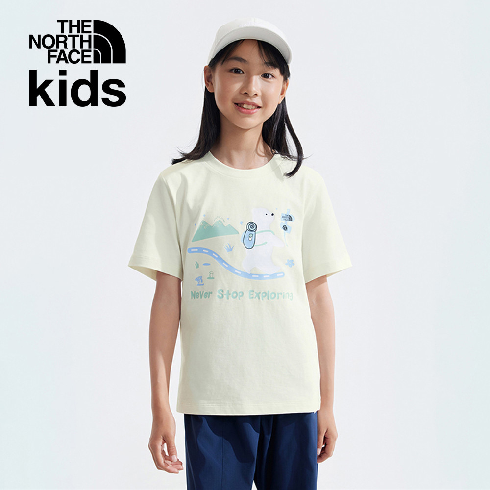 【10/25 00點週末限定】The North Face北面兒童米白色純棉舒適胸前大尺寸趣味印花短袖T恤｜89XEQLI
