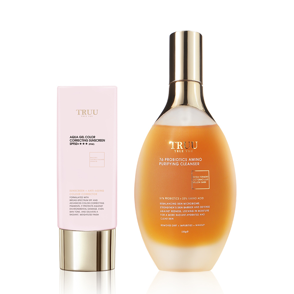 【最美的防曬】高水感亮顏校色防曬乳SPF50+★★★(3色)【王俐人．陳夢晨推薦】+76酵母胺基酸淨膚潔顏露（防滑升級版）【陳夢晨推薦】