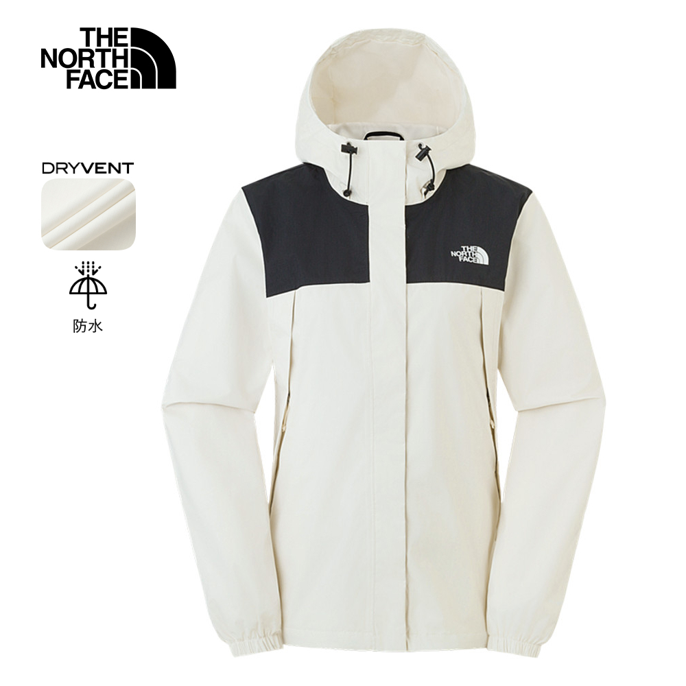 【限時搶購】女款米白色防水透氣連帽衝鋒衣｜5K2XROU