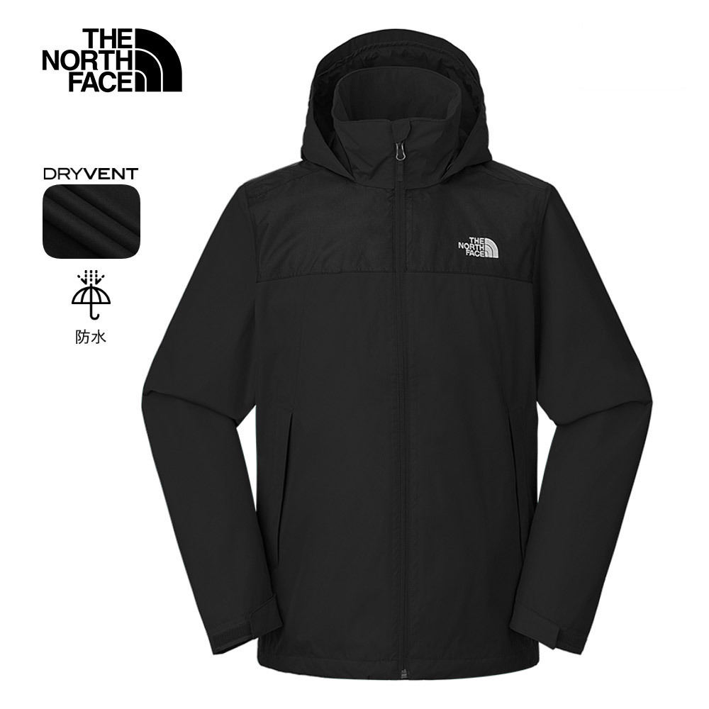 The North Face 【限時搶購】男款黑色防水透氣保暖可調節收納連帽衝鋒衣｜8