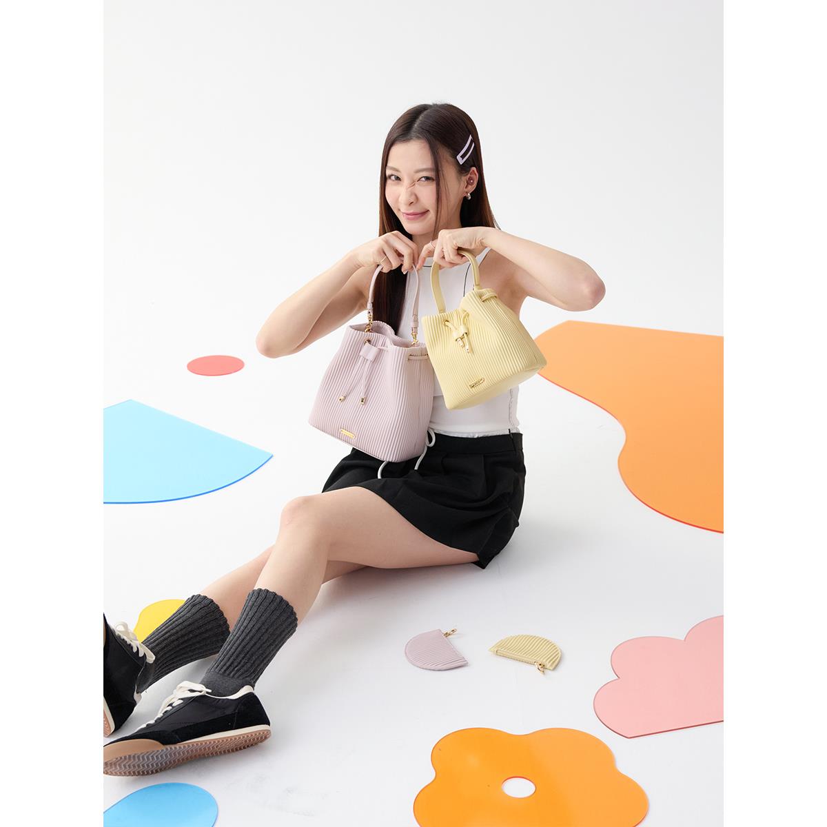 ■S'AIME■百褶束口小水桶包 プリーツ巾着バケットバッグ/送料込 □S'AIME□百褶束口小水桶包 プリーツ巾着バケットバッグ/送料込