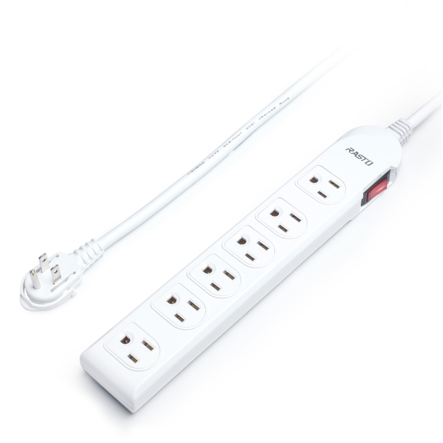 RASTO 一開六插三孔延長線 1.8M(FE3)-白