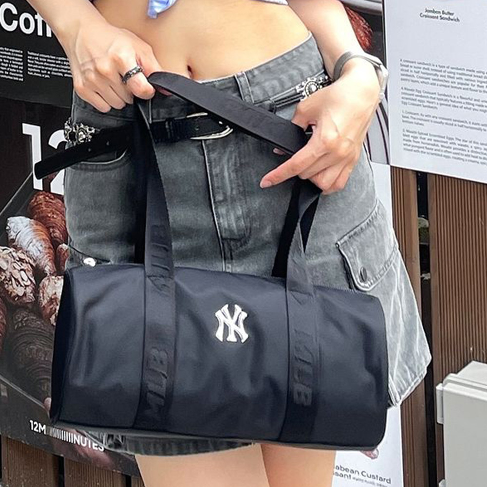MLB 輕量尼龍 圓筒包 運動肩背包 手提包 紐約洋基隊 (3ABQL024N-50BKS)