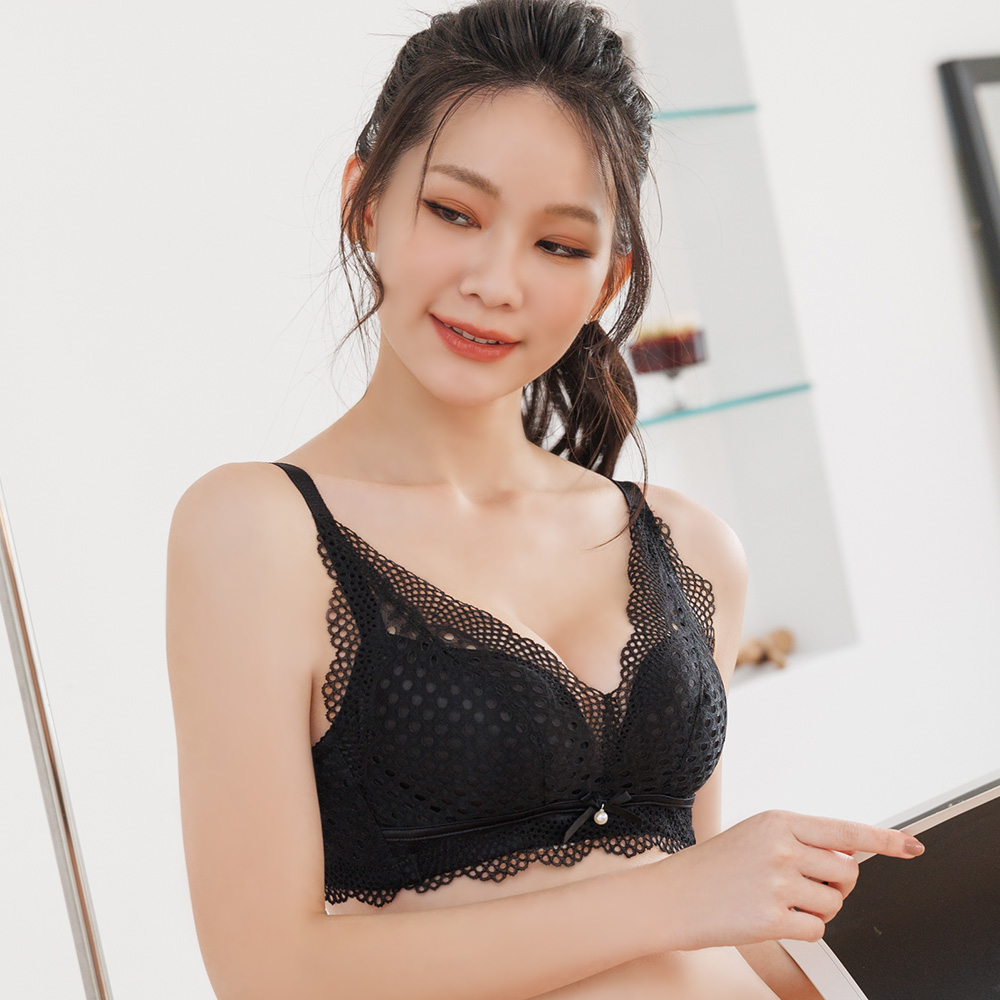 鈞米系列【舞戀點點】蕾絲無鋼圈內衣 M-XXL 黑色 G10001_1