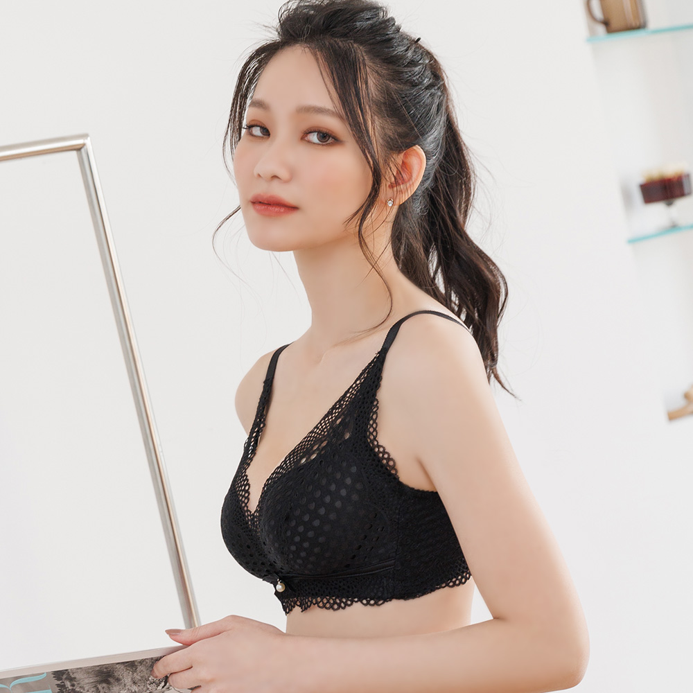 鈞米系列【舞戀點點】蕾絲無鋼圈內衣 M-XXL 黑色 G10001_4