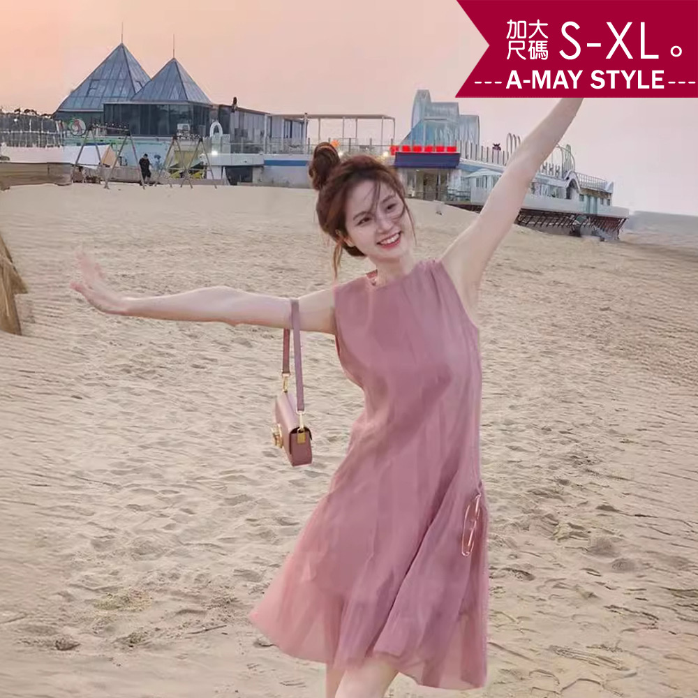 加大碼 連身裙 法式氣質仙女感無袖短洋裝(S-XL)【XSW24S56】＊艾美時尚(現+預)_0