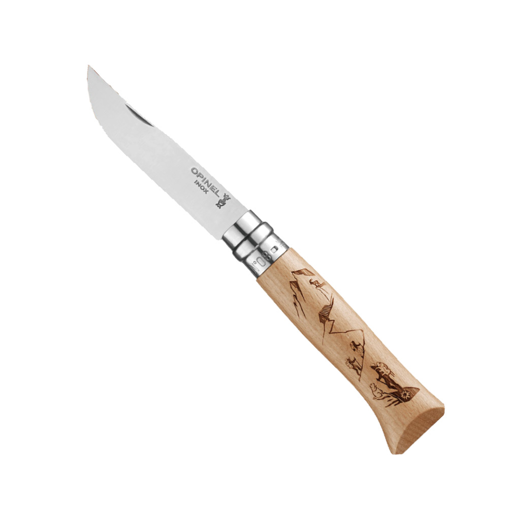 Opinel N8 不銹鋼片刀OPI 002186登山圖案｜櫸木刀柄